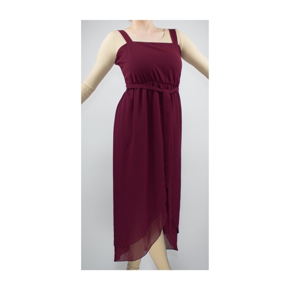 Vintage Crimson Chiffon Tiered Asymmetrical Dress - Picture 3 of 4